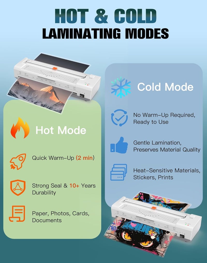 OidoZac Laminator Machine 13 Inch Lamination Machine with Auto Paper Feed, Never Jam A3 Thermal Lamination, 20 Laminating Sheets 10-in-1 Laminator with Cutter, Trimmer & Corner Rounder for Office School Home - Image 4